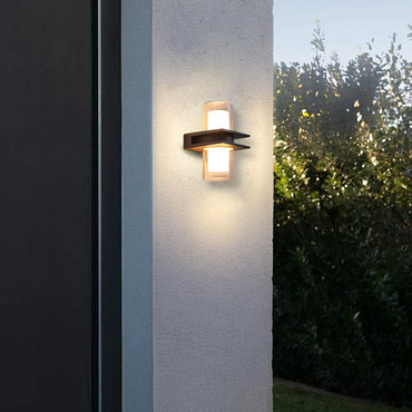 Modern Outdoor Wall Lamp - Black Metal & Glass Cylindrical Design for Garden