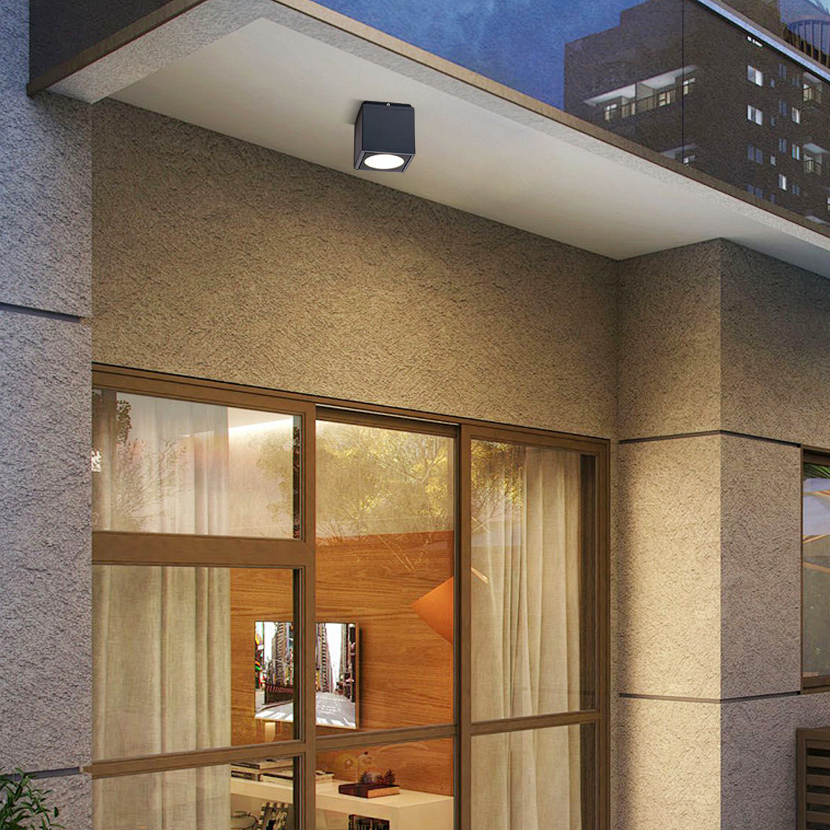 Industrial Outdoor Ceiling Light - Grey  Metal Glass Square