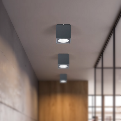 Industrial Outdoor Ceiling Light - Grey  Metal Glass Square Design for Patio