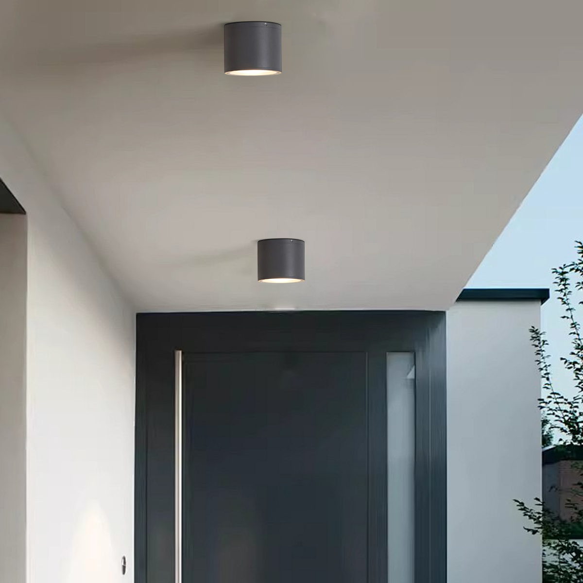 Ceiling Lights - Black Metal & Glass Cylindrical 