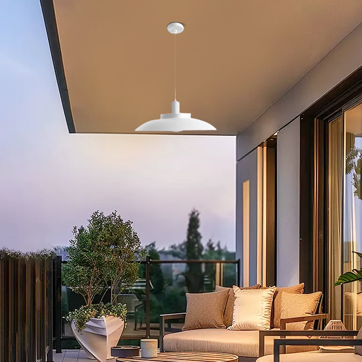 Modern Outdoor Pendant Light - Metal Hooded Design 