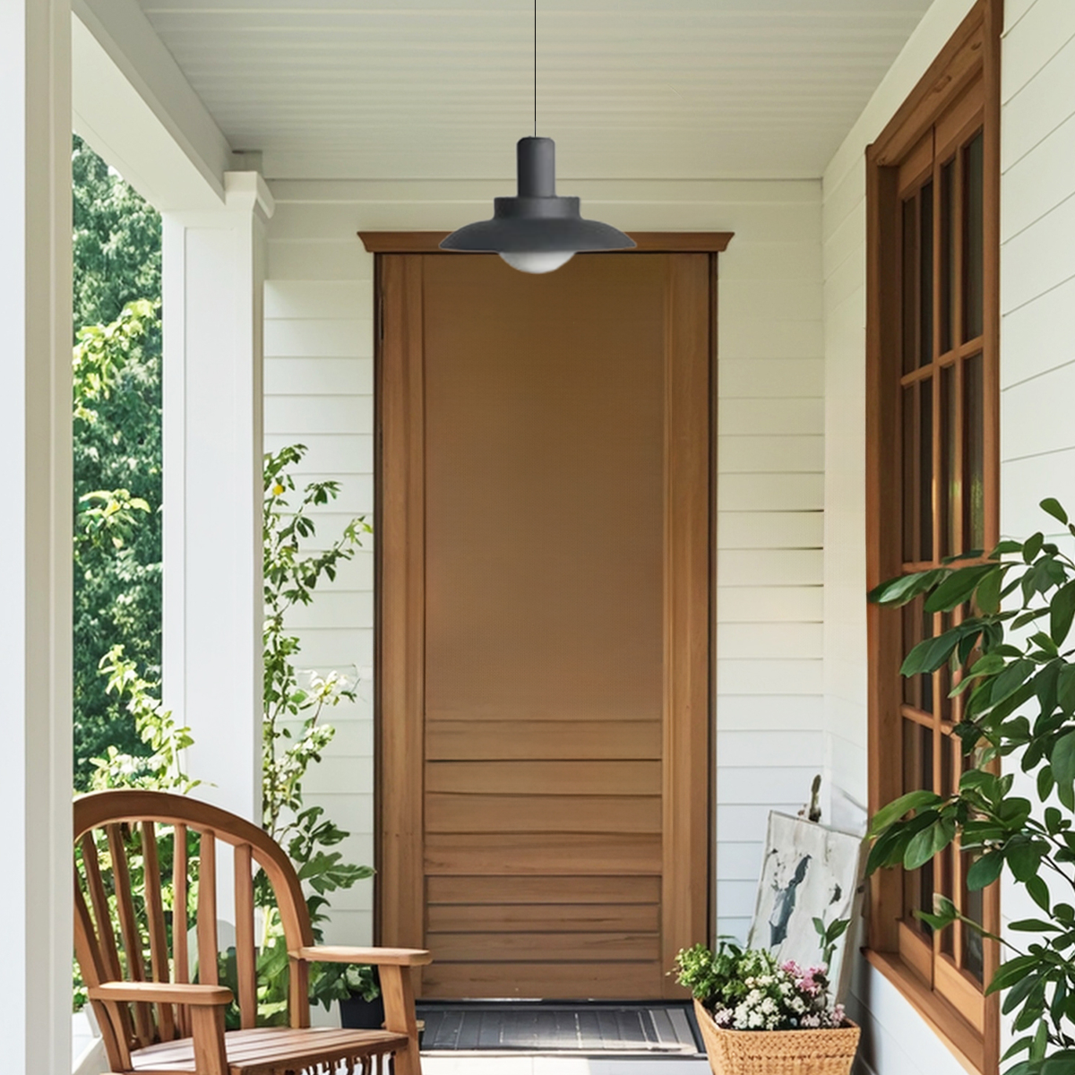 Modern Outdoor Pendant Light - Metal Hooded Design 