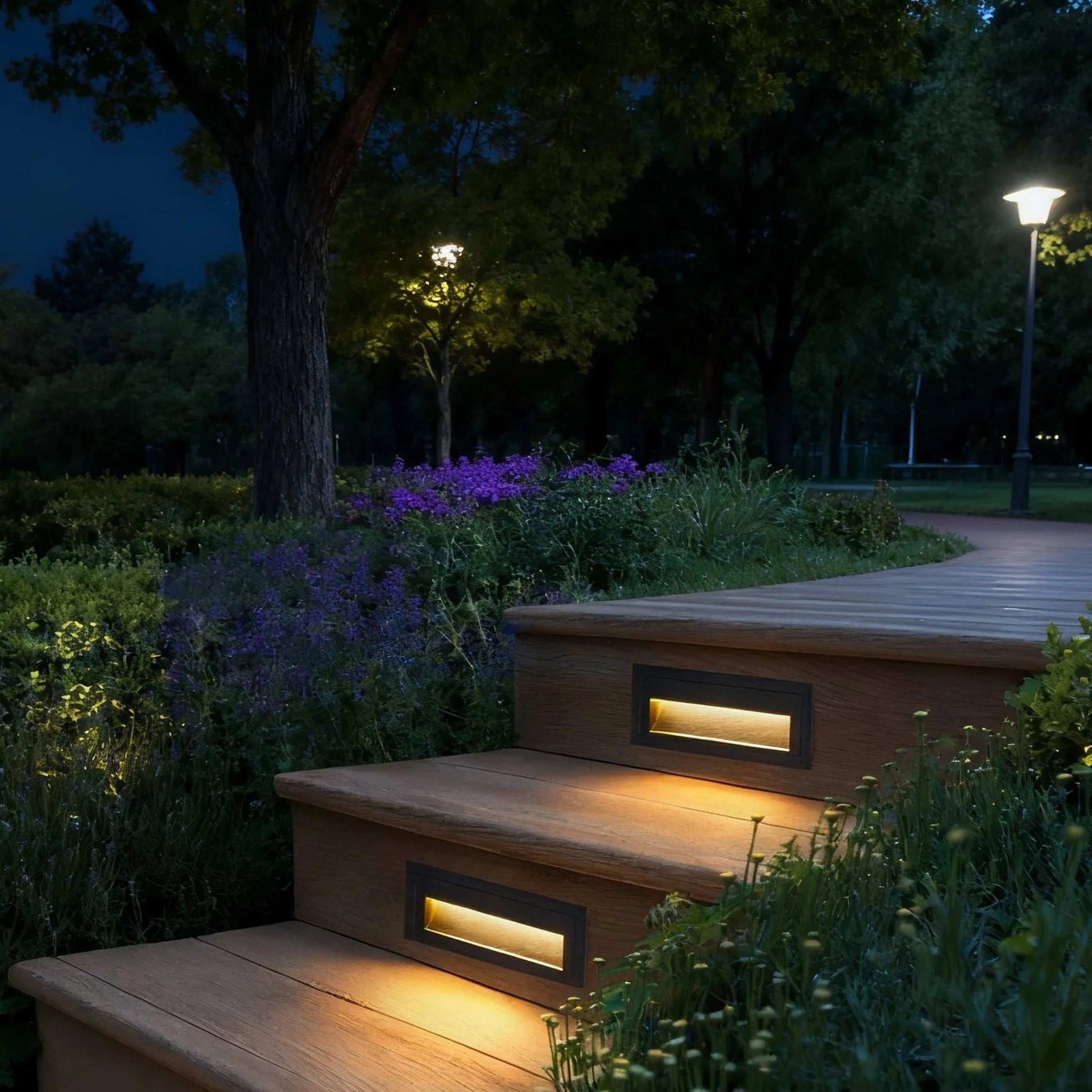 Modern LED Deck Step Light – Black Metal Waterproof Sensor Light for Stairs