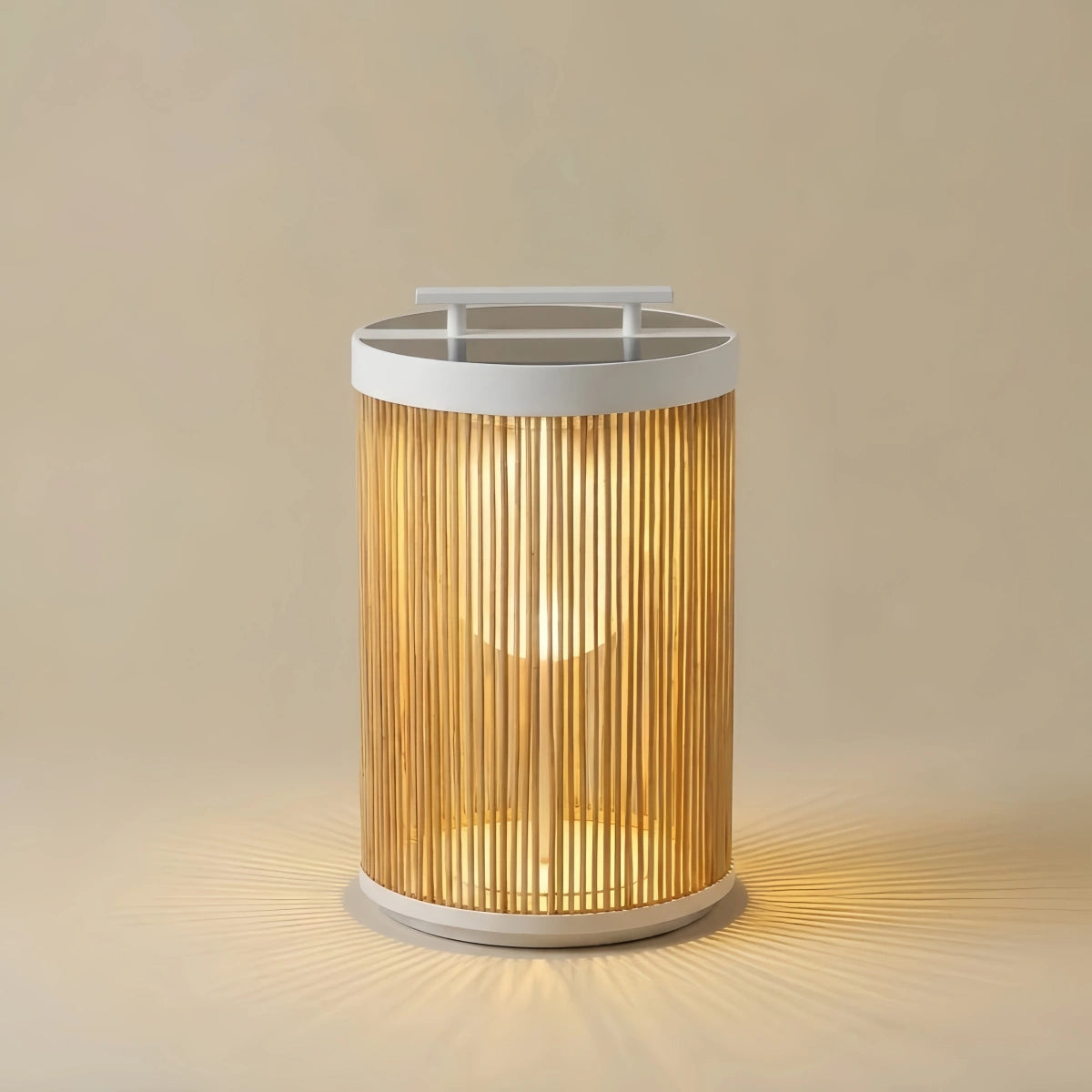 Zenno Farmhouse Cylindrical Floor Lamp – Metal Rattan for Outdoor Garden