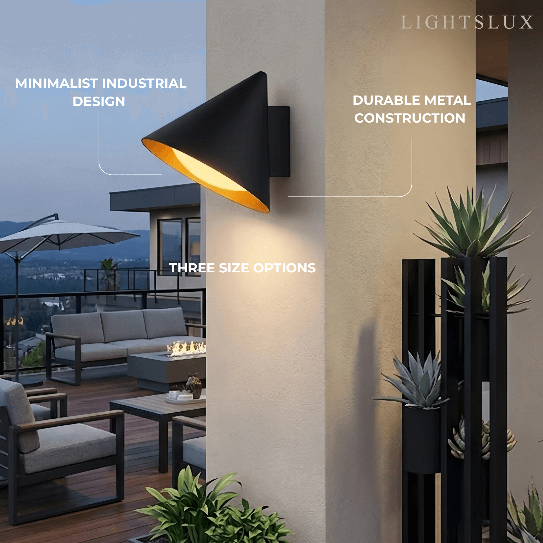 Irondale Minimalist Conical Outdoor Wall Lamp