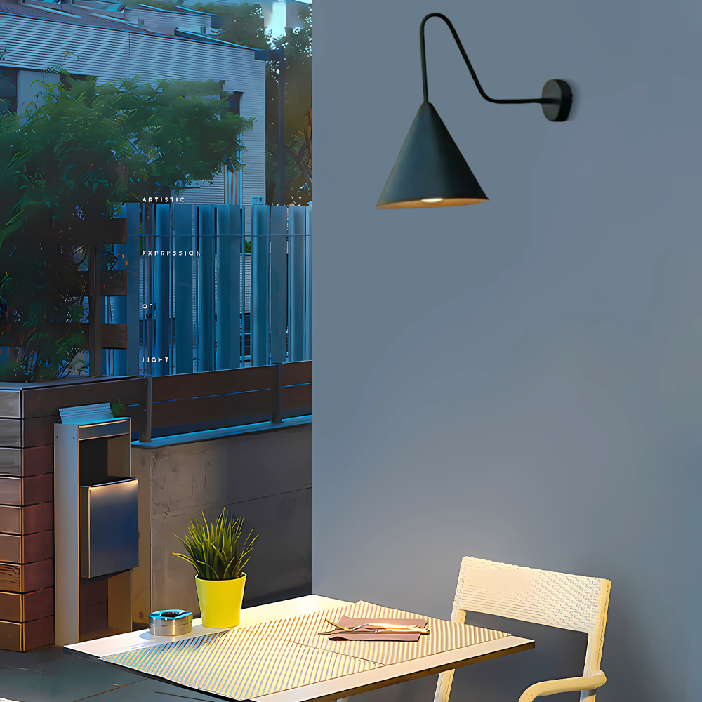 Minimalist Black Conical Outdoor Wall Lamp Patio B