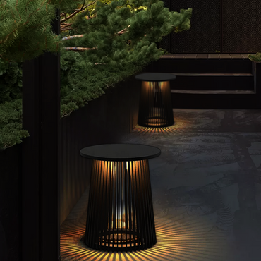 Modern Outdoor Floor Lamp - Black Metal & Acrylic Cylindrical Design for Patio