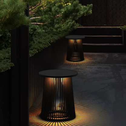 Modern Outdoor Floor Lamp - Black Metal & Acrylic Cylindrical Design for Patio