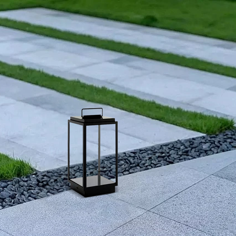 Industrial Outdoor Floor Lamp - Black Metal & Glass Rectangular Design for Garden