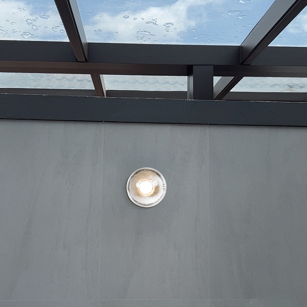 Modern Outdoor Wall Lamp - Clear Glass & Metal Round
