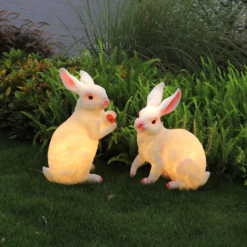 Easter Bunny Outdoor Light – Cute Sitting & Carrot Bunny Garden Lamp