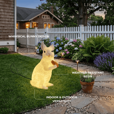 Easter Bunny Outdoor Light – Cute Sitting & Carrot Bunny Garden Lamp