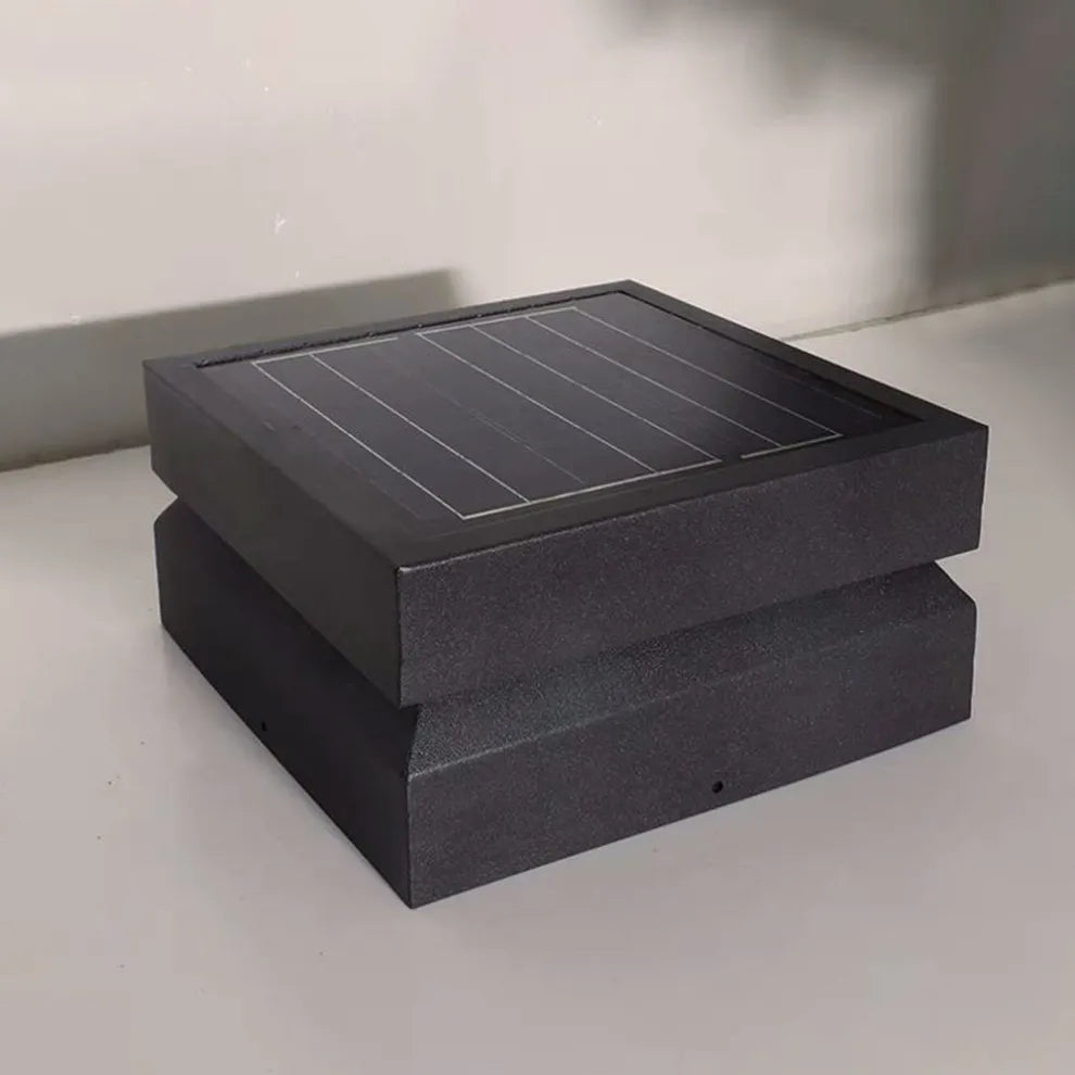 Modern Concave Solar Outdoor Lamp – Black Metal for Garden/Pathway