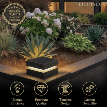 Modern Concave Solar Outdoor Pillar Lights – Black Metal