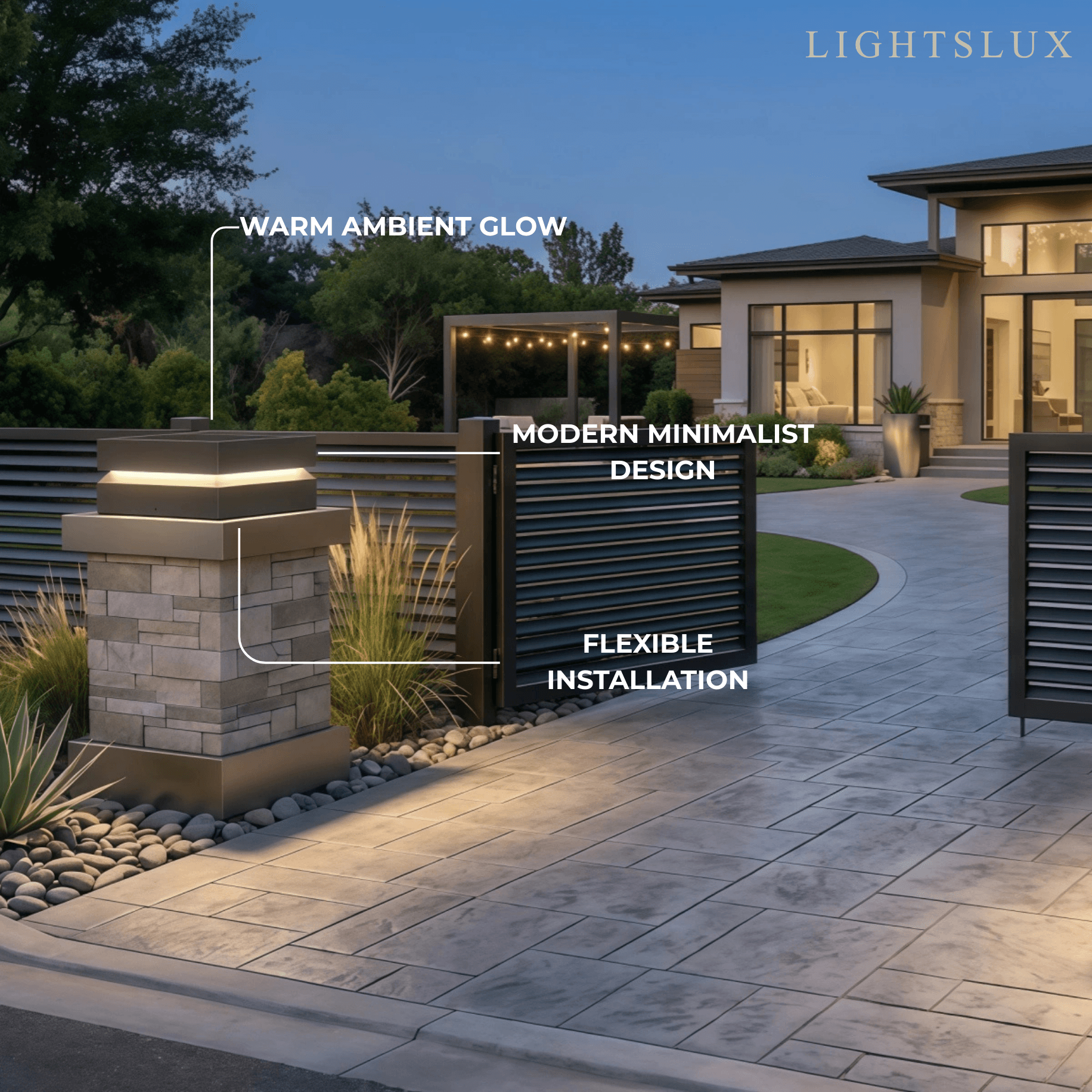 Modern Concave Solar Outdoor Pillar Lights – Black Metal
