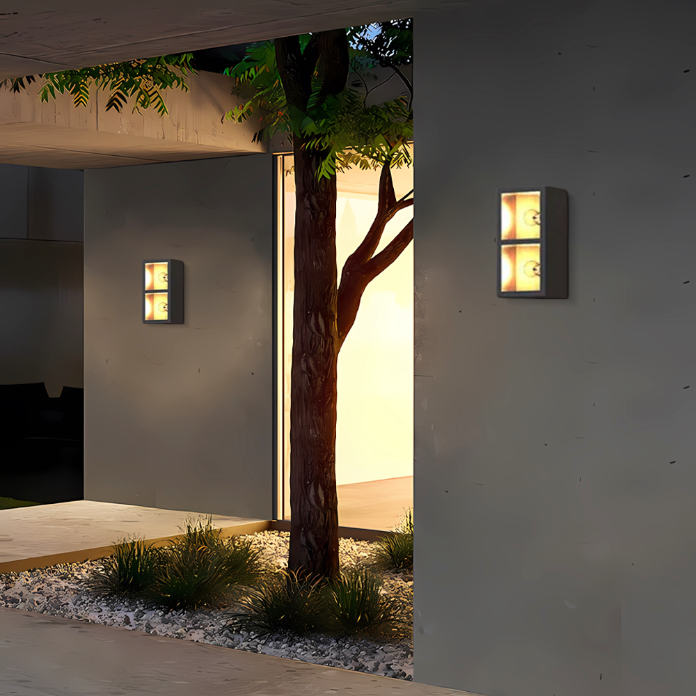 Industrial Outdoor Wall Lamp - Black Metal & Glass