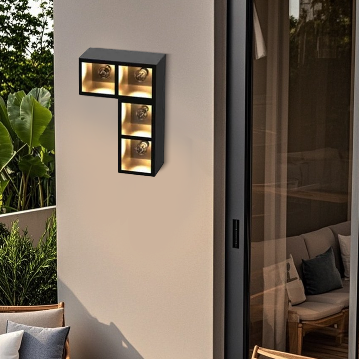 Industrial Outdoor Wall Lamp - Black Metal & Glass Square/Rectangle 