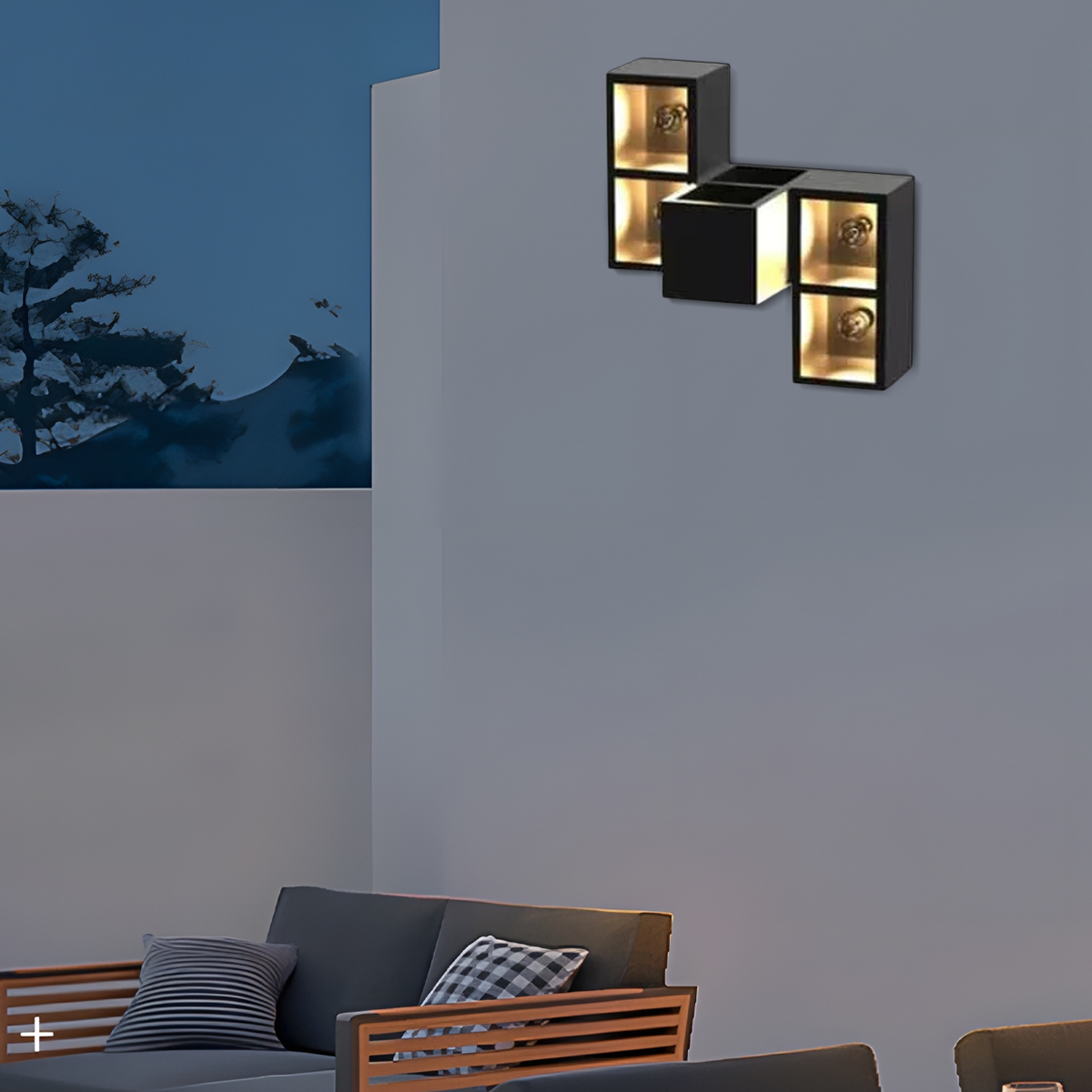 Industrial Outdoor Wall Lamp - Black Metal & Glass Square/Rectangle 