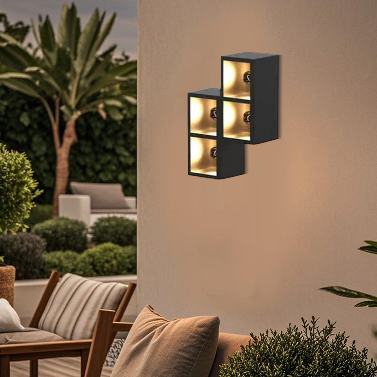 Industrial Outdoor Wall Lamp - Black Metal & Glass Square/Rectangle 