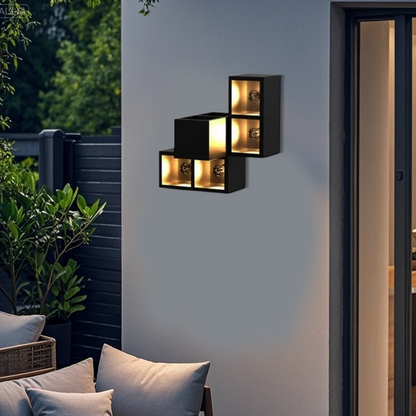 Industrial Outdoor Wall Lamp - Black Metal & Glass Square/Rectangle 