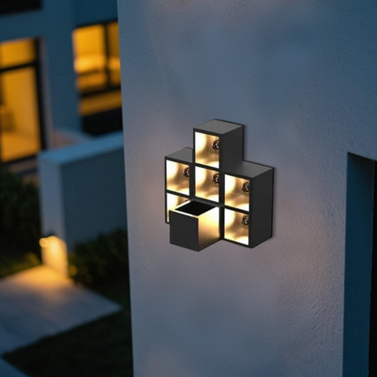 Industrial Outdoor Wall Lamp - Black Metal & Glass Square/Rectangle 