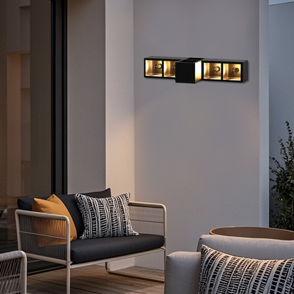 Industrial Outdoor Wall Lamp - Black Metal & Glass Square/Rectangle 