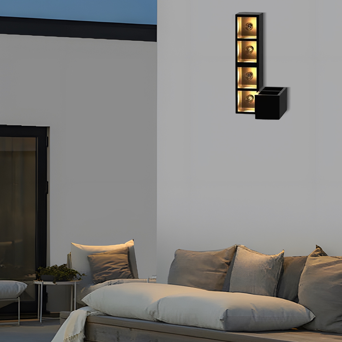 Industrial Outdoor Wall Lamp - Black Metal & Glass Square/Rectangle 