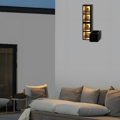 Industrial Outdoor Wall Lamp - Black Metal & Glass Square/Rectangle 
