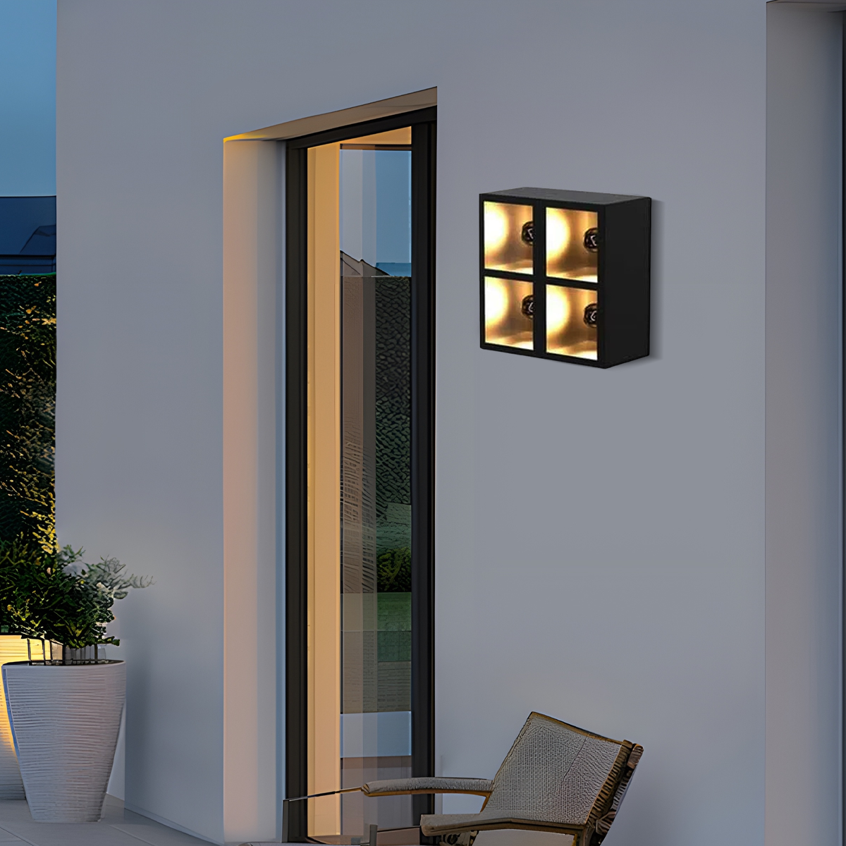 Industrial Outdoor Wall Lamp - Black Metal & Glass Square/Rectangle 