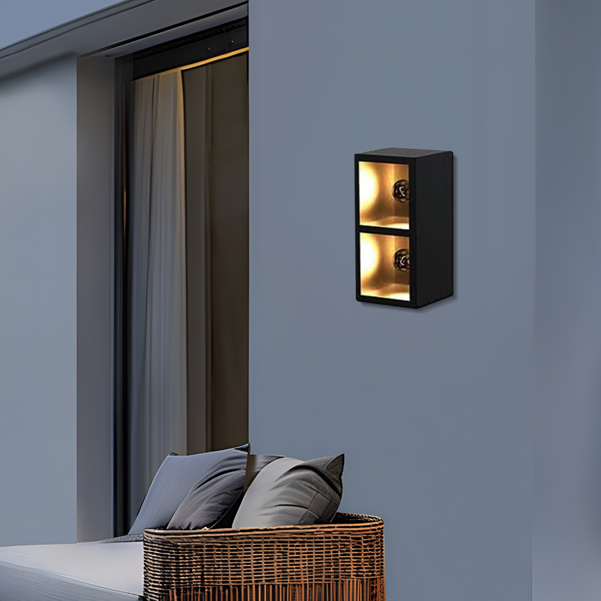 Industrial Outdoor Wall Lamp - Black Metal & Glass Square/Rectangle 