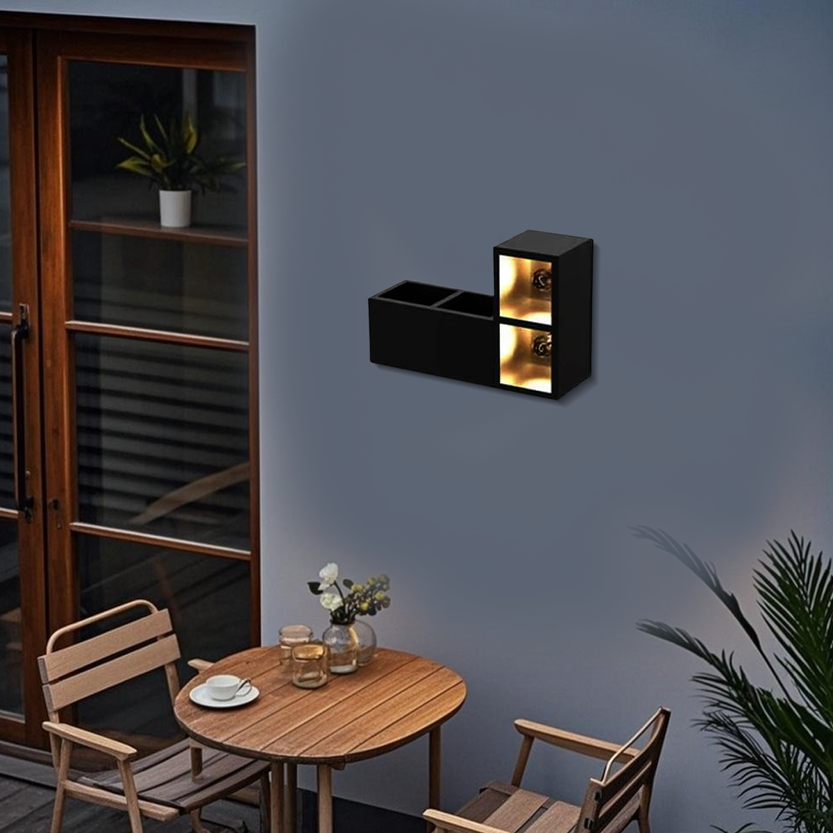 Industrial Outdoor Wall Lamp - Black Metal & Glass Square/Rectangle 
