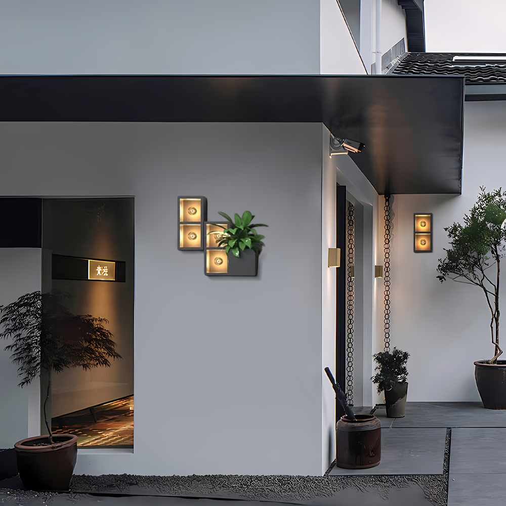 Industrial Outdoor Wall Lamp - Black Metal & Glass