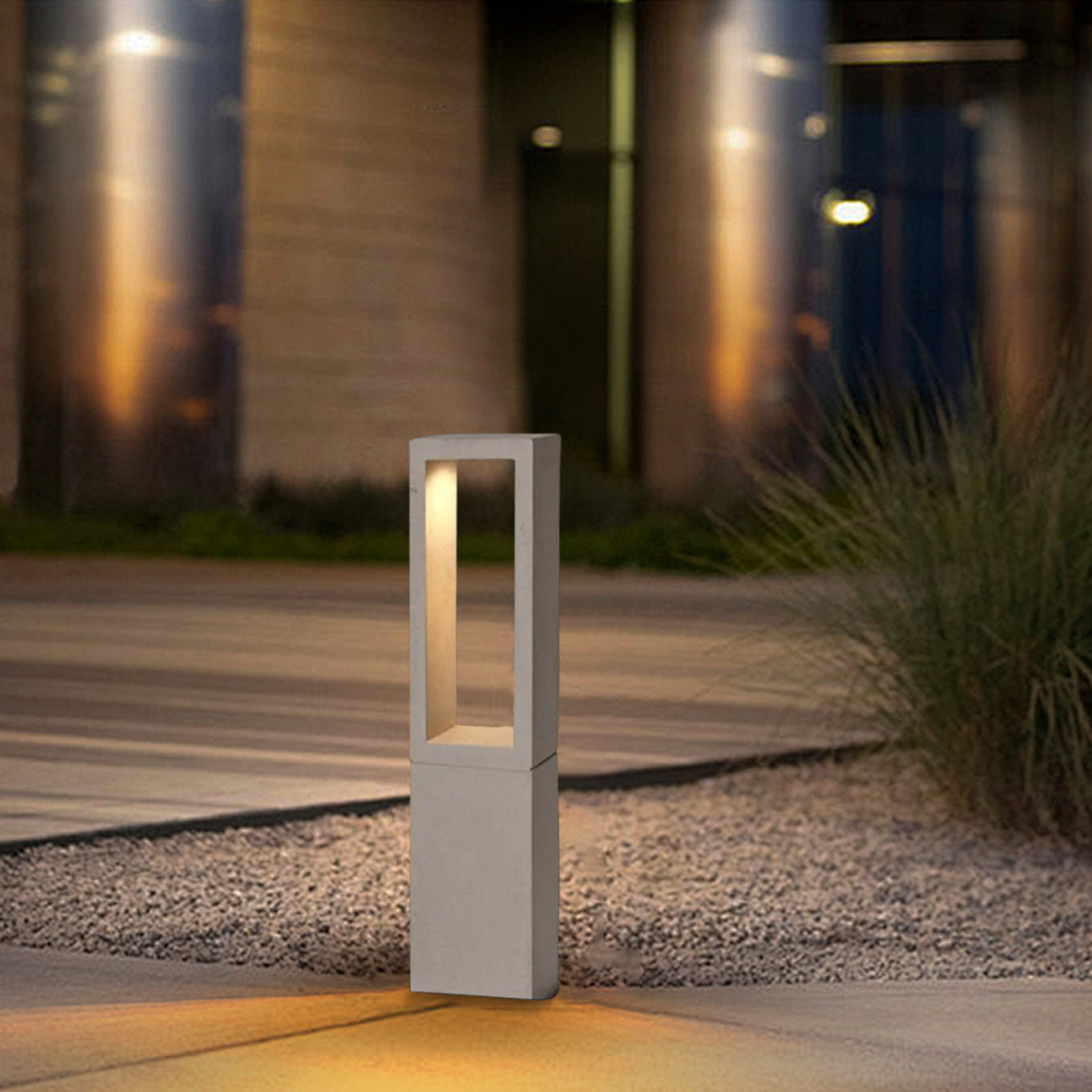 Luz de sendero exterior moderna de metal Sandora - Pasarela rectangular hueca gris