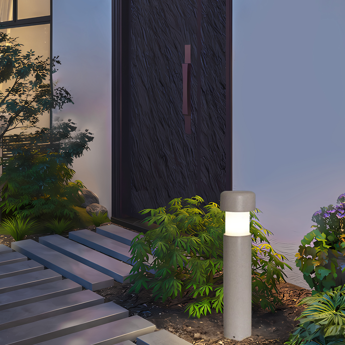 Modern Outdoor Floor Lamp - Gray Metal & Cement Cylindrical Design for Patio