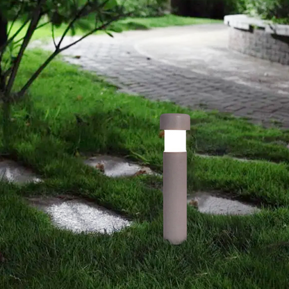 Modern Outdoor Floor Lamp - Gray Metal & Cement Cylindrical Design for Patio