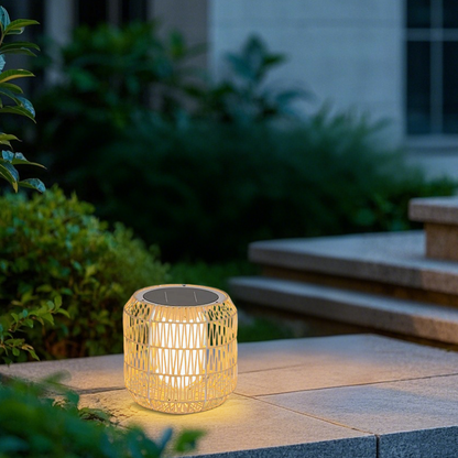 Farmhouse Outdoor Lamp - Wood & Metal Rattan Lantern