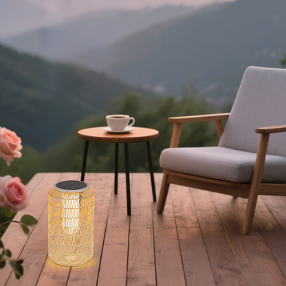 Farmhouse Outdoor Lamp - Wood & Metal Rattan Lantern