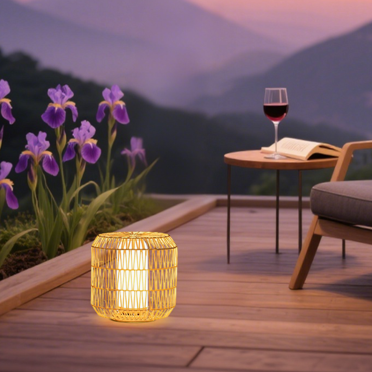 Farmhouse Outdoor Lamp - Wood & Metal Rattan Lantern