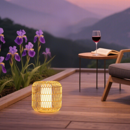 Farmhouse Outdoor Lamp - Wood & Metal Rattan Lantern