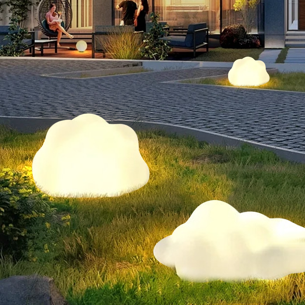 Art Deco Pathway Lights - White Acrylic Cloud Design for Patio