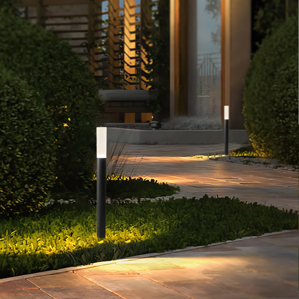 Modern Pathway Lights - Black Metal & Acrylic Cylindrical Design for Courtyard & Garden