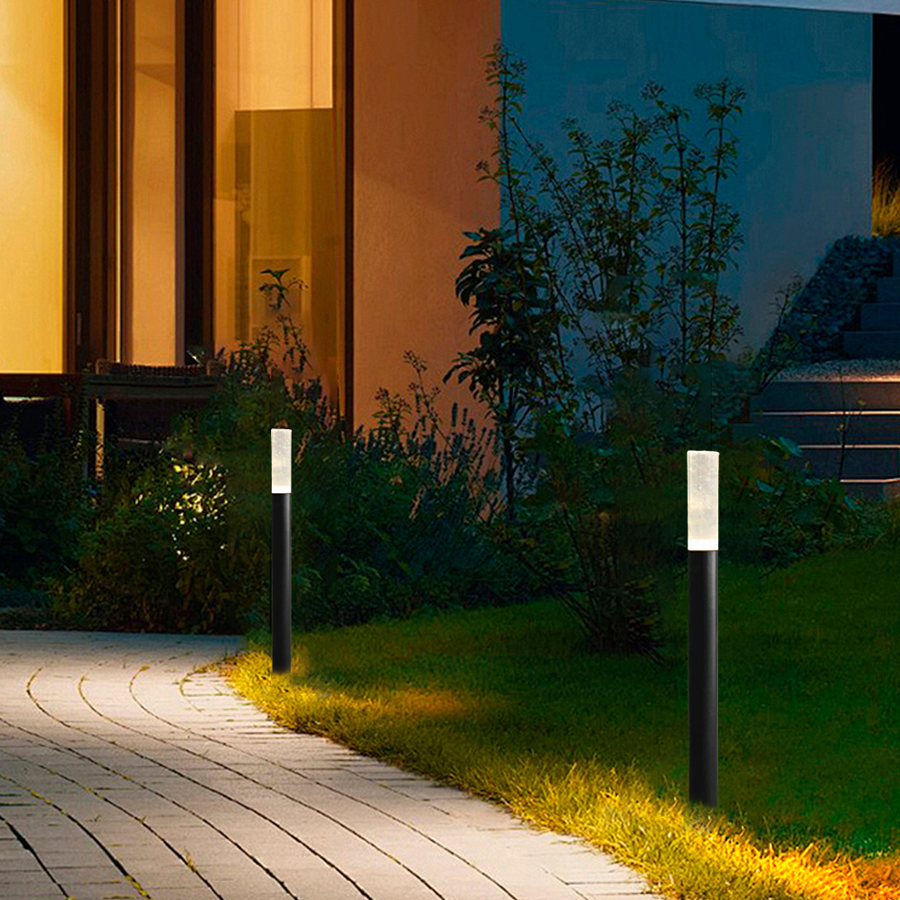Modern Pathway Lights - Black Metal & Acrylic Cylindrical Design for Courtyard & Garden