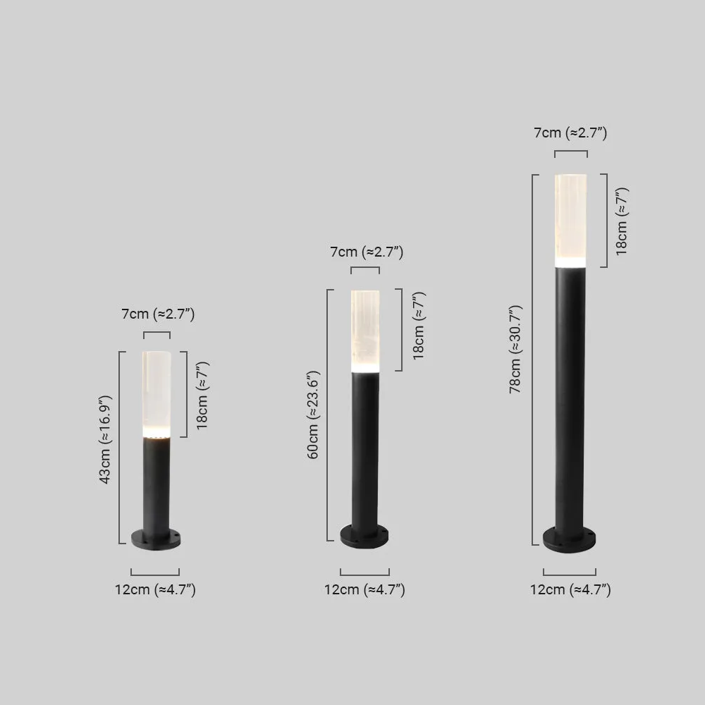 Modern Pathway Lights - Black Metal & Acrylic Cylindrical Design for Courtyard & Garden