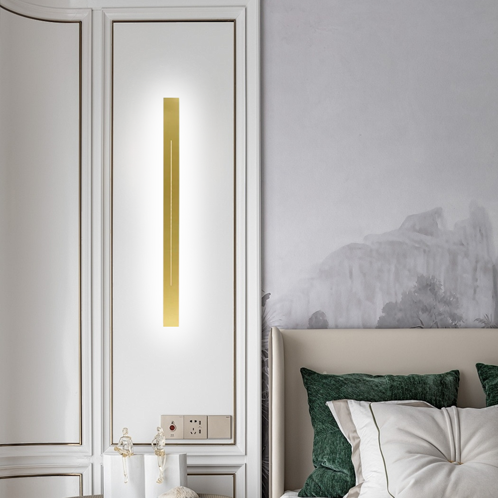 Minimalist Linear Gold Wall Lamp for bedroom white light 100cm
