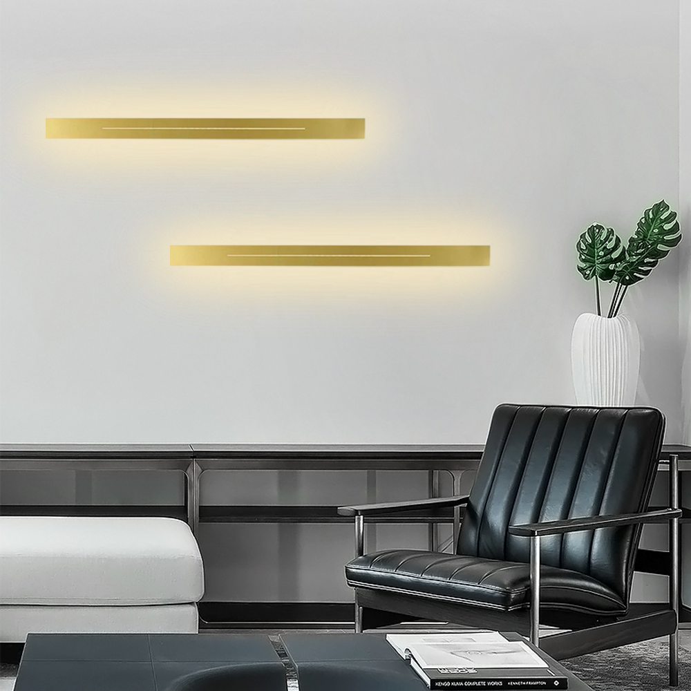 Minimalist Linear Gold Wall Lamp for living room dimmable light 100cm