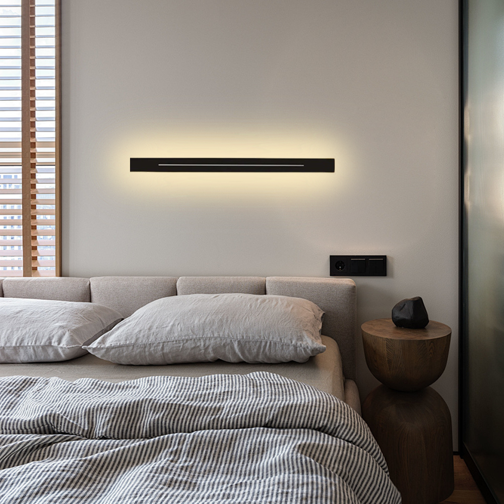 Minimalist Linear Black Wall Lamp for Bedroom dimmable light 100cm