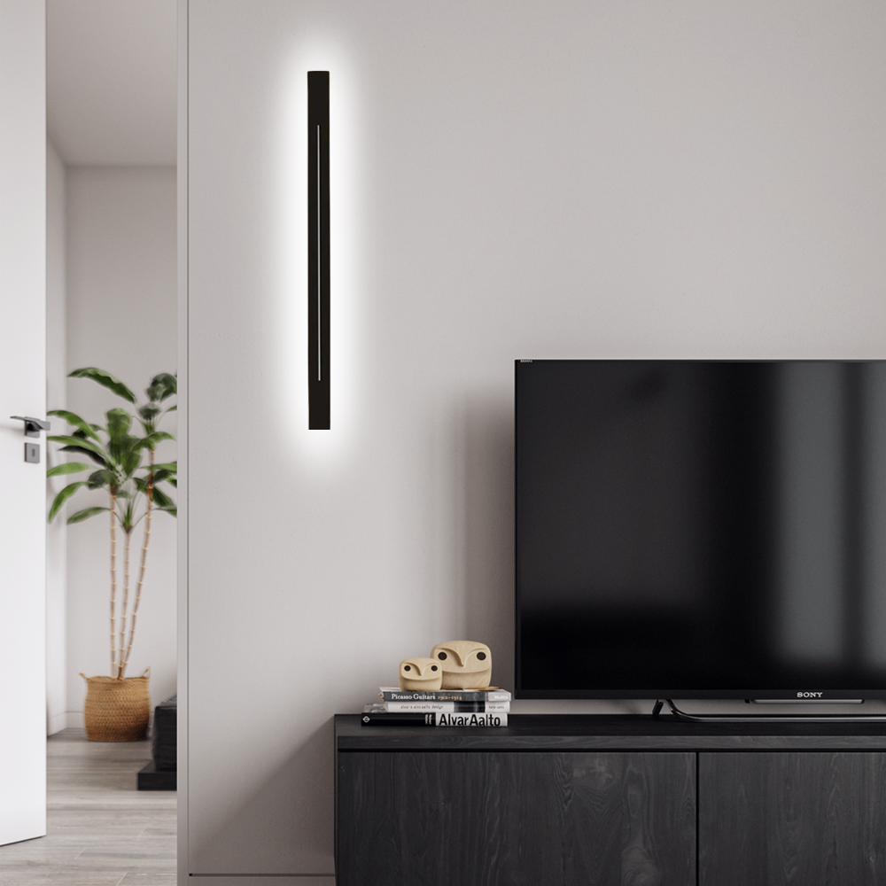 Minimalist Linear Black Wall Lamp for living room white light 100cm