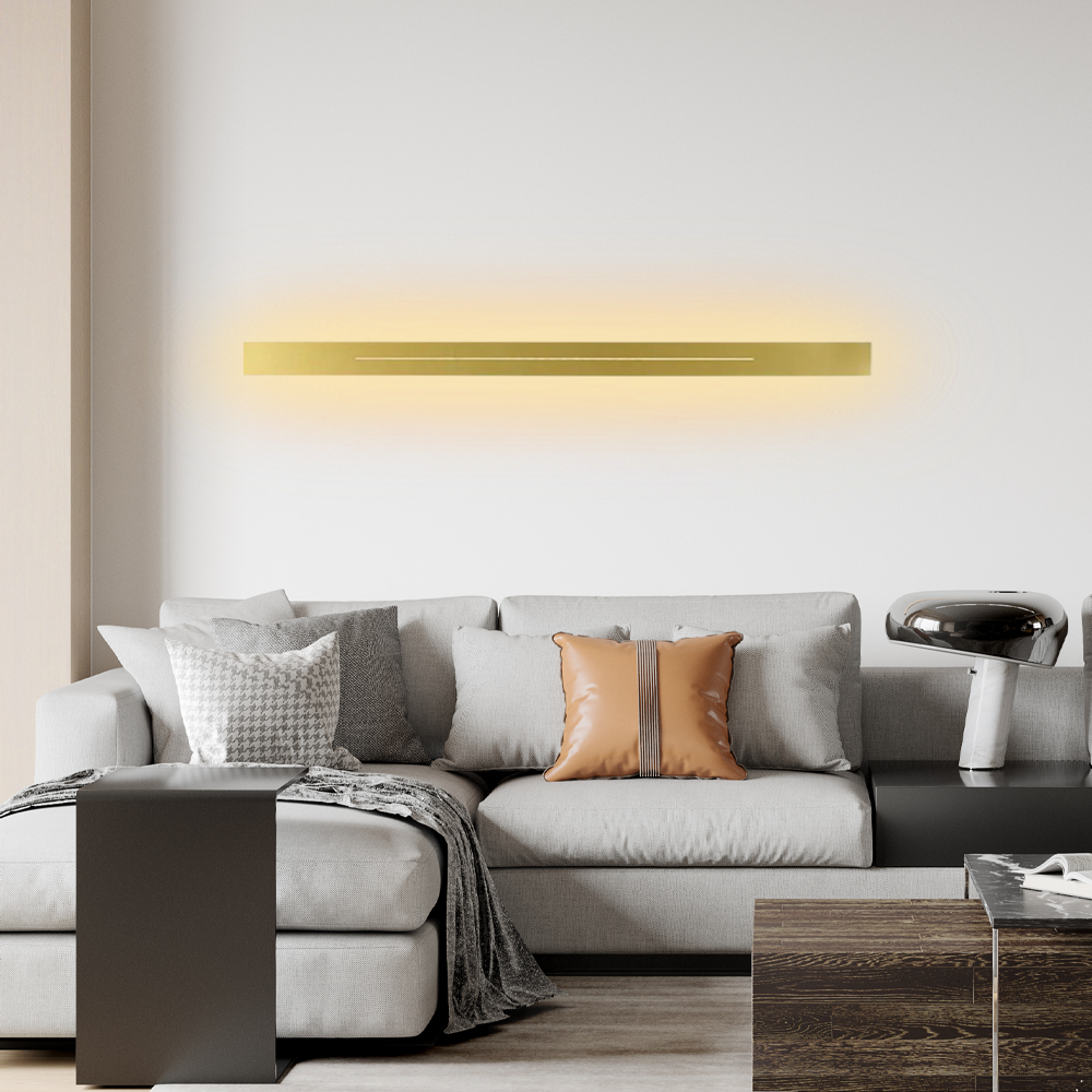 Minimalist Linear Gold Wall Lamp for living room warm light 120cm
