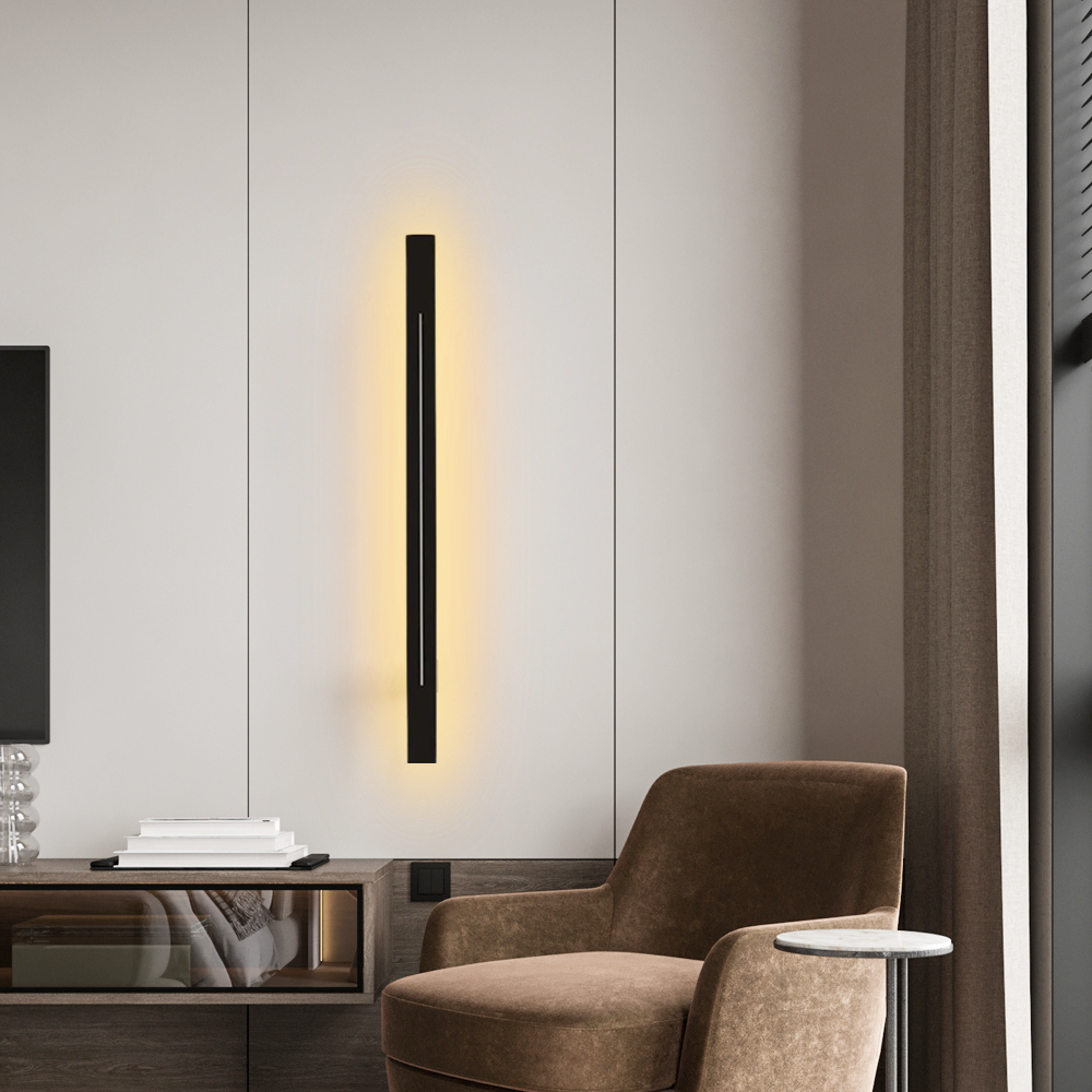 Minimalist Linear Black Wall Lamp for living room warm light 120cm