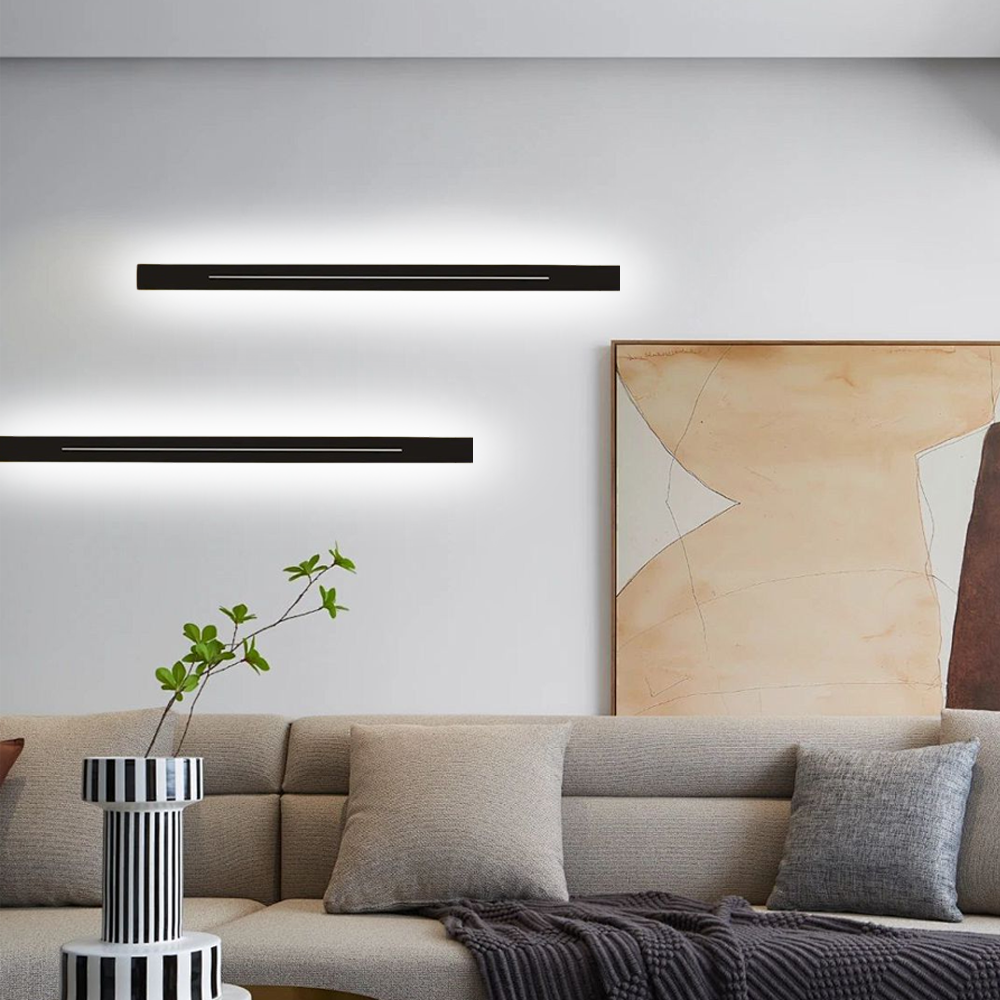 Minimalist Linear Black Wall Lamp for living room white light 1200cm